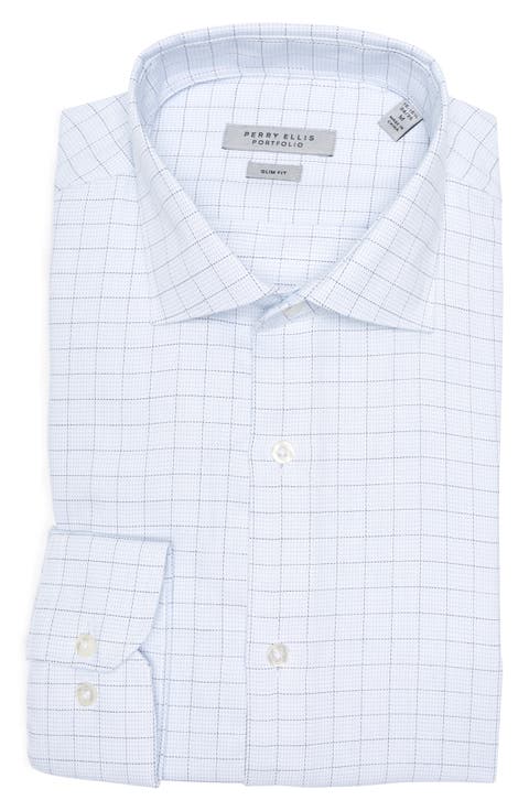 Slim Fit Textured Windowpane Check Shirt