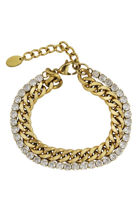 Cubic Zirconia & Curb Chain Layered Bracelet