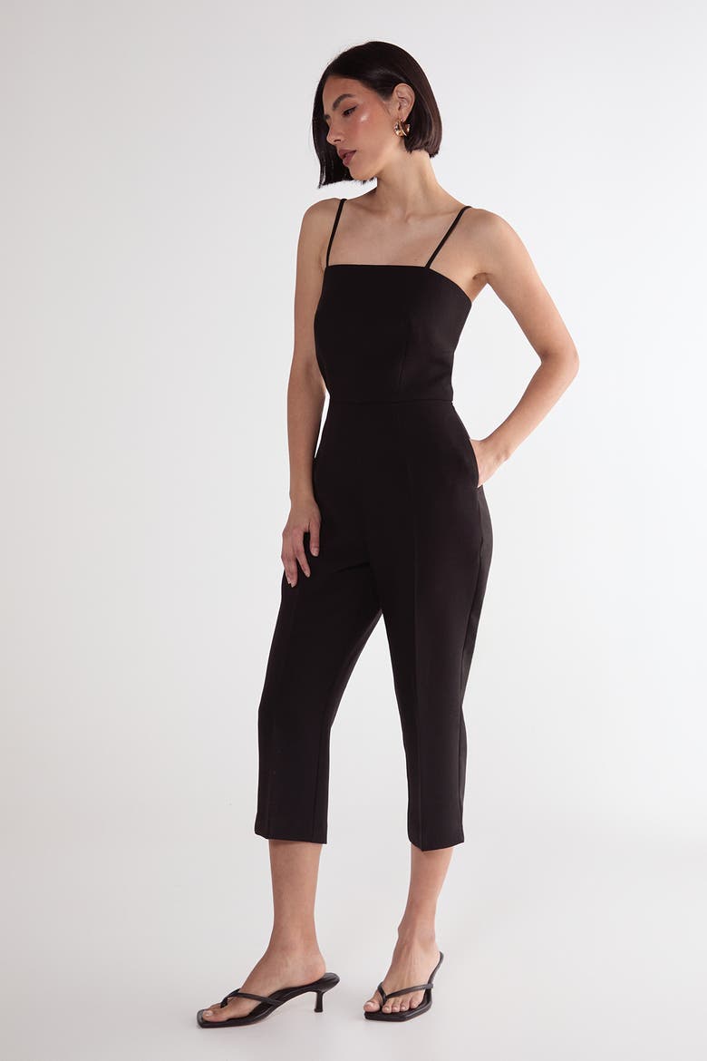 Tailored Capri Square Neck Playsuit, Alternate, color, Black