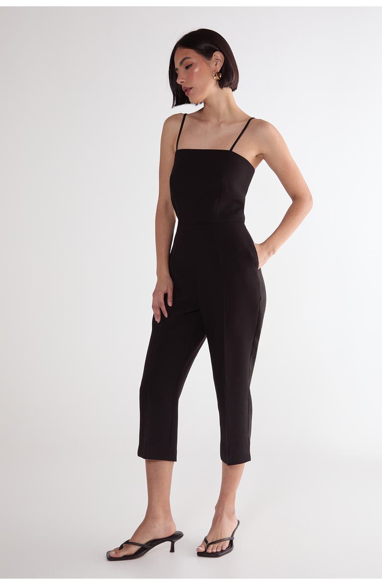 NASTY GAL Tailored Capri Square Neck Playsuit, Alternate, color, Black