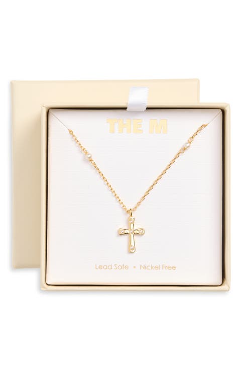 Imitation Pearl Cross Necklace