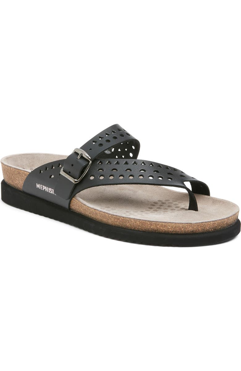 Mephisto Helena Perforated Toe Loop Sandal, Main, color, Black Perf