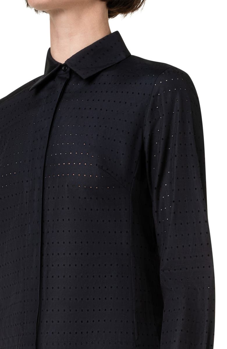 Akris punto Perforated Pin Dot Long Sleeve Cotton Poplin Shirtdress, Alternate, color, 009 Black