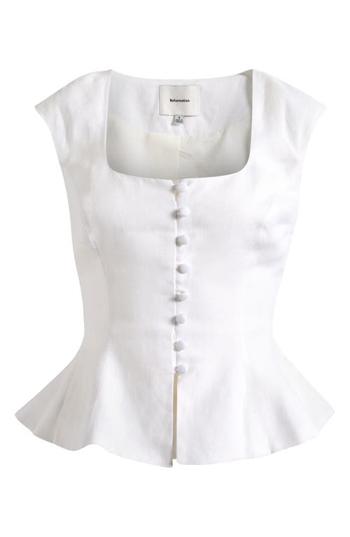 Reformation Paolina Linen Peplum Top In White