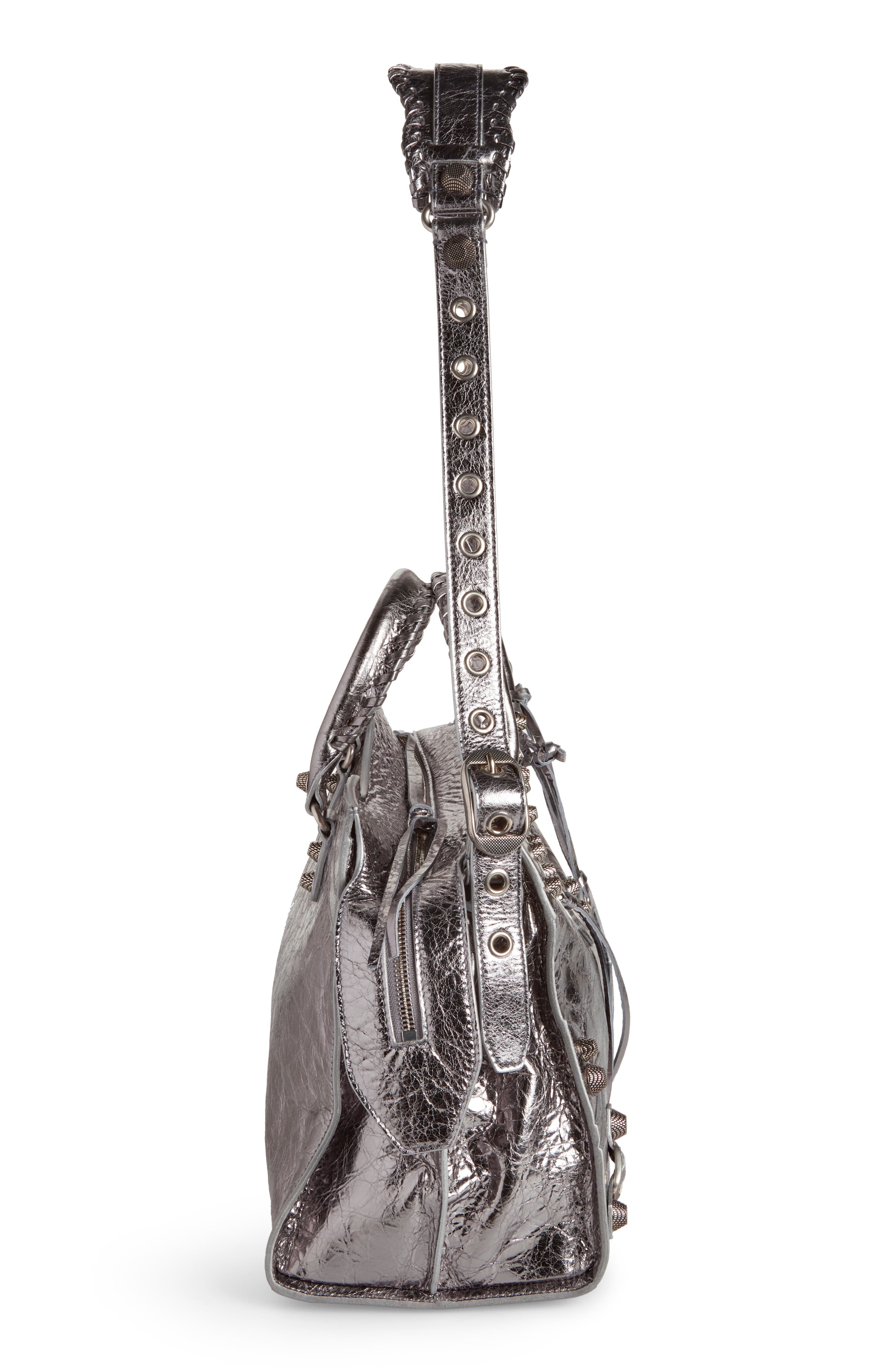 Balenciaga Neo Cagole City Metallic Leather Shoulder Bag, Alternate, color, 