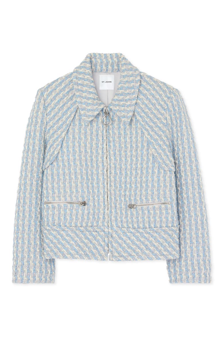 Metallic Tweed Zip-Up Jacket, Alternate, color, POWDER BLUE/ WHITE MULTI
