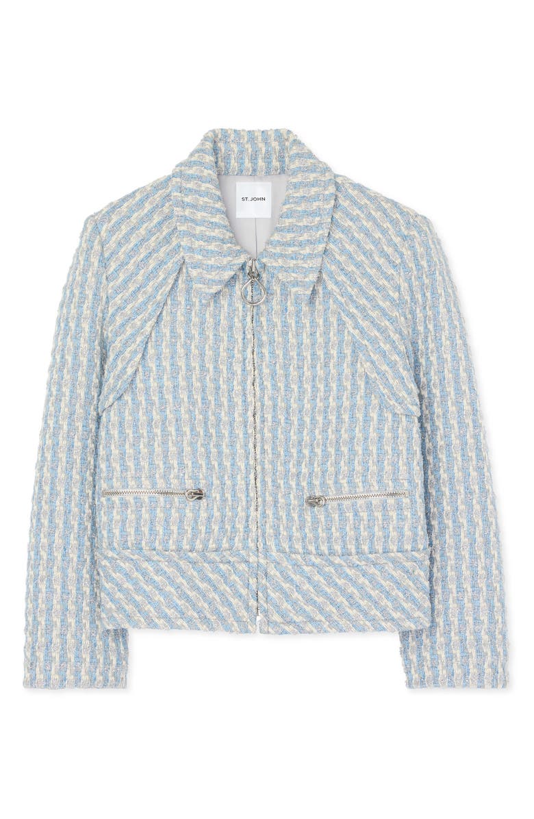 ST. JOHN Metallic Tweed Zip-Up Jacket, Alternate, color, Powder Blue/ White Multi