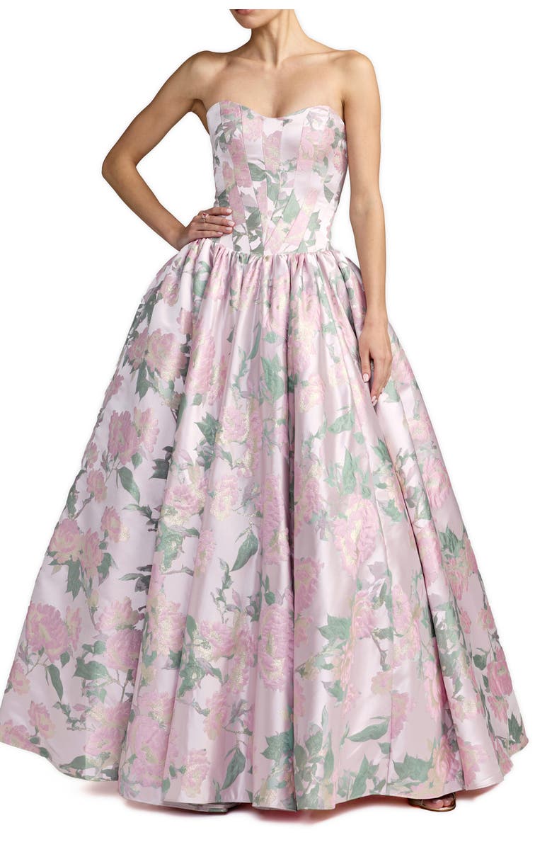Mac Duggal Floral Strapless Ballgown with Pockets, Main, color, Pink Multi