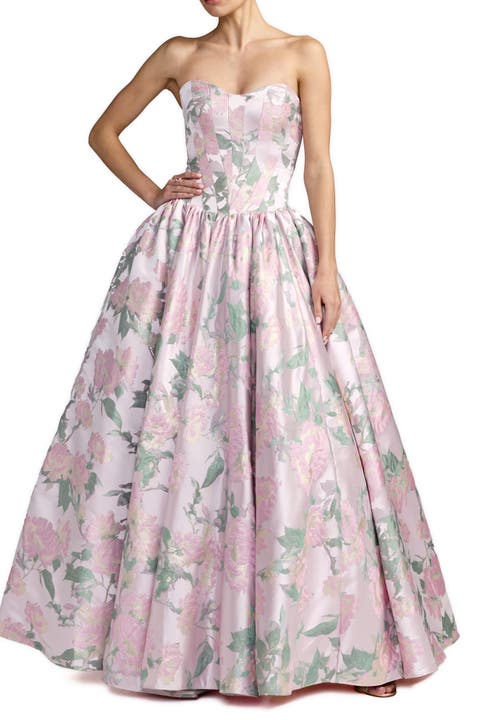 Floral Strapless Ballgown with Pockets
