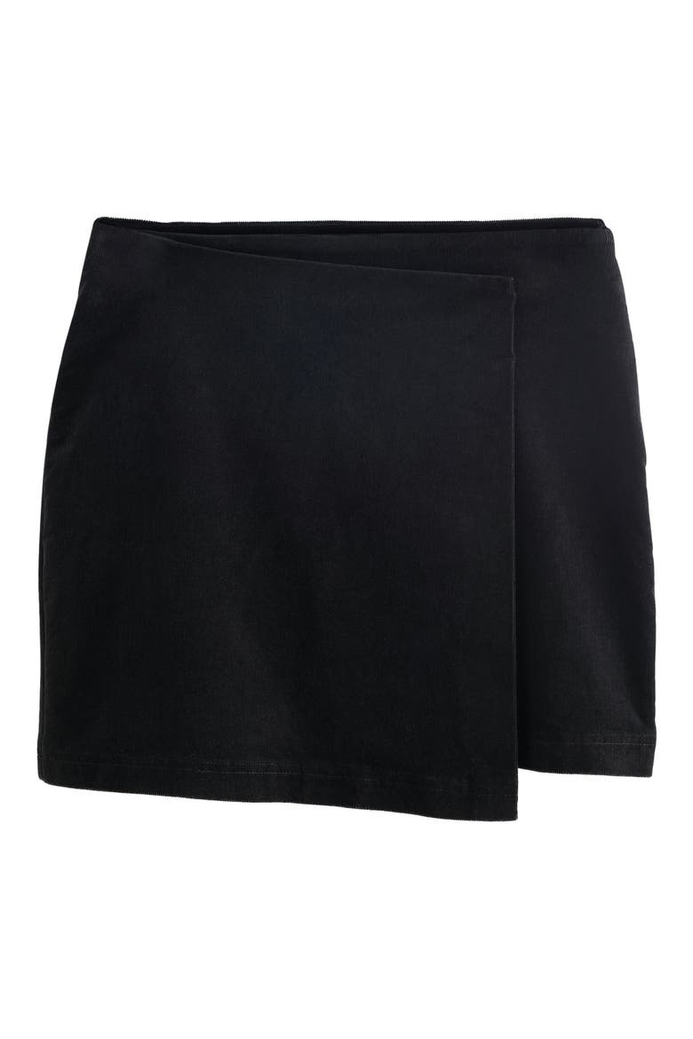 Wrap Front Corduroy Miniskirt, Alternate, color, BLACK