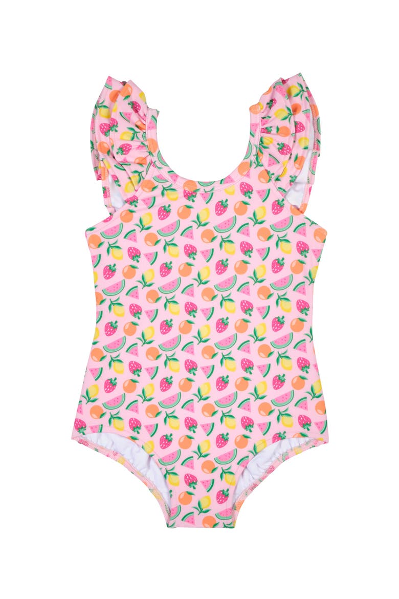 Fruit Print Swimsuit With Ruffles, Main, color, Pink/Multi
