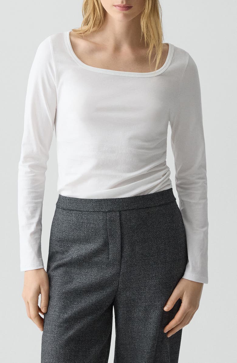 Theory Organic Pima Cotton Long Sleeve T-Shirt, Main, color, White