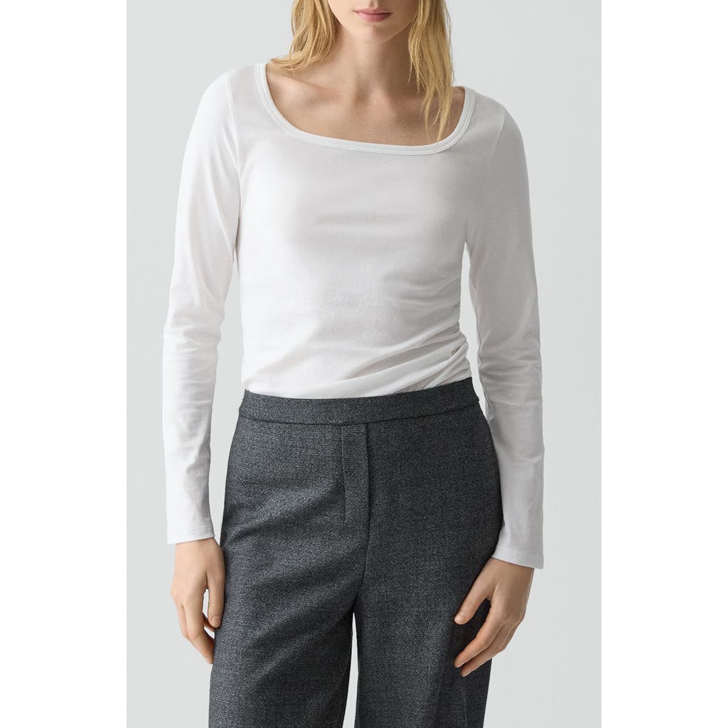 Theory Square Neck Long-sleeve Tee In Organic Cotton In White