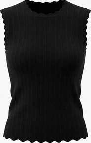 Mademoiselle Crepe Knit Scalloped Rib Trim Textured Sleeveless Vest