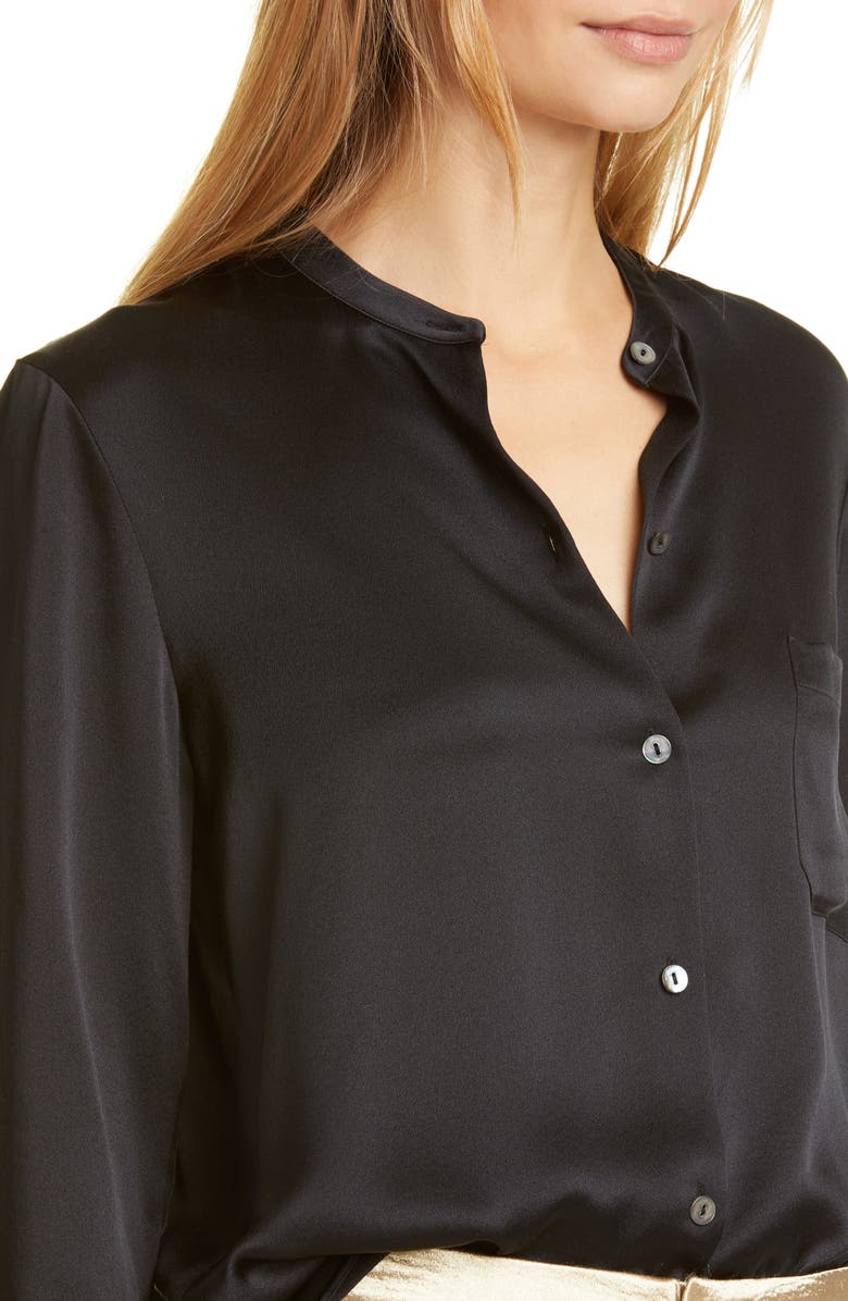 Vince Slim Fit Band Collar Silk Blouse, Alternate, color, 
