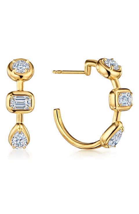 18k Gold Diamond Hoop Earrings