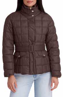 Belted Quilted Cire Puffer Coat