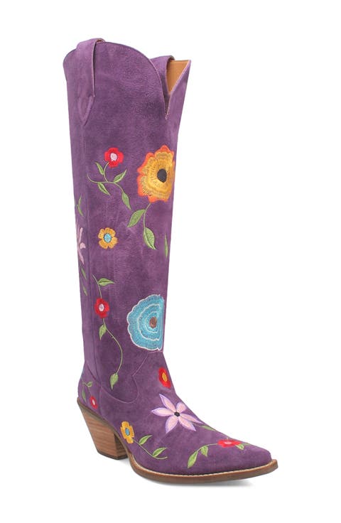 Flower Power Knee High Western Boot (Women) (Narrow Calf)