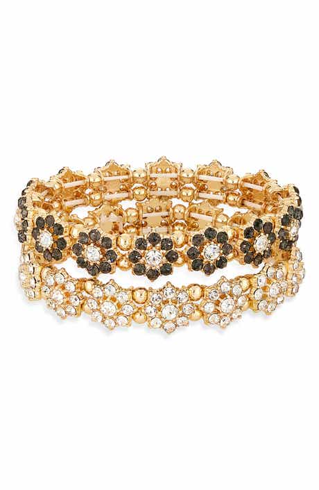 Tasha 2-Pack Cubic Zirconia Flower Pavé Stretch Bracelets
