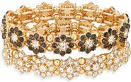 Tasha 2-Pack Cubic Zirconia Flower Pavé Stretch Bracelets