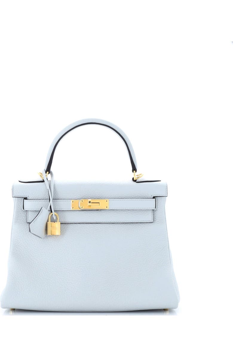 Pre-Owned Hermes Kelly Handbag Blue Clemence with Gold Hardware 28, Main, color, Bleu Pale