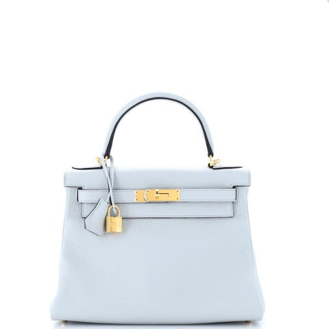 Kelly Handbag Blue Clemence with Gold Hardware 28
