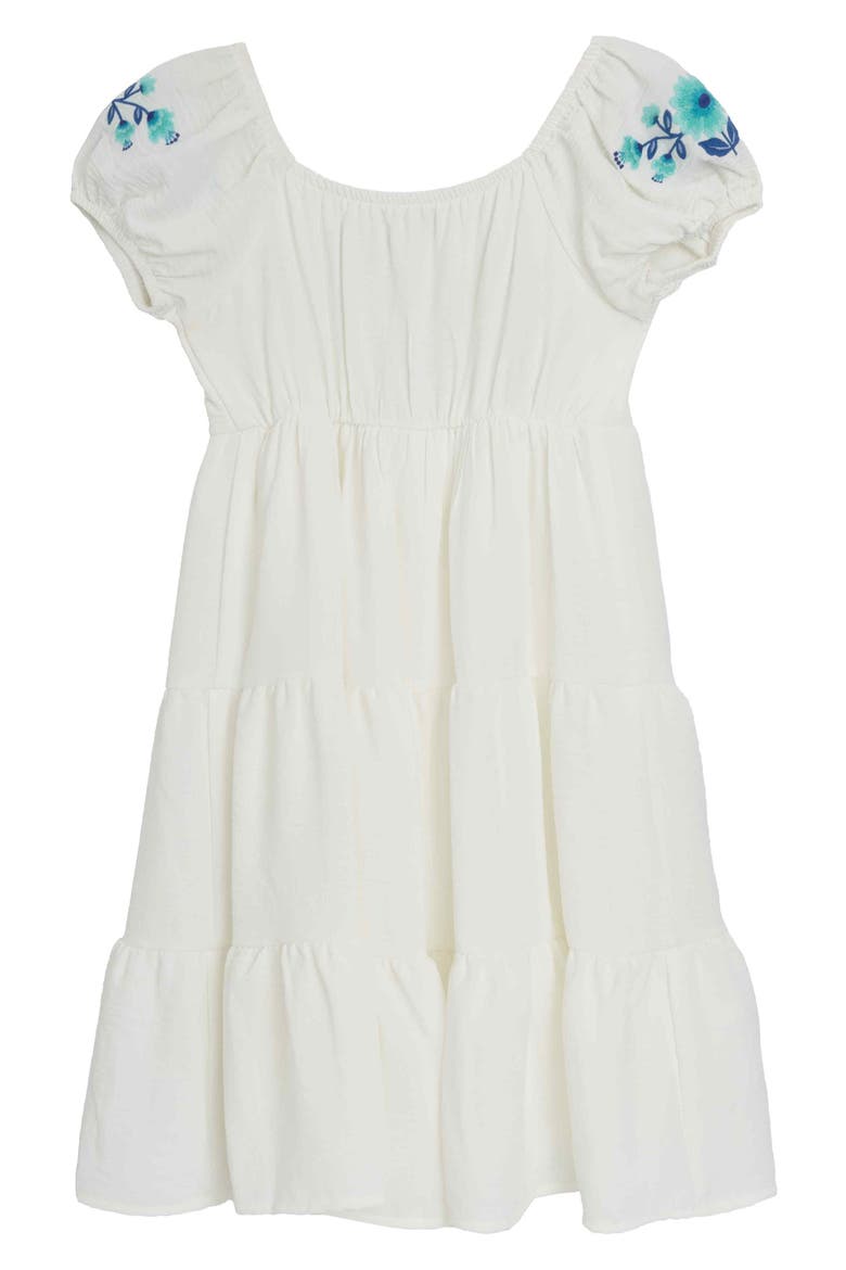 Kids' Embroidered Puff Sleeve Babydoll Dress, Alternate, color, IVORY/ AQUA