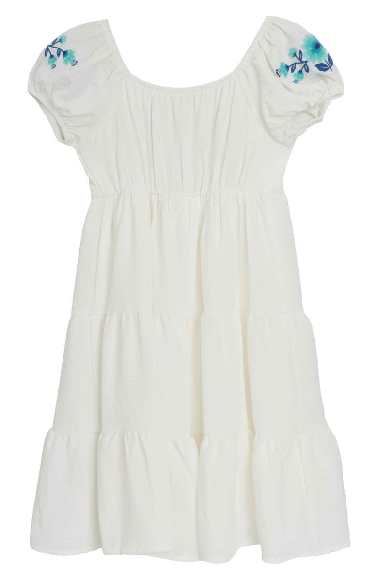 Speechless Kids' Embroidered Puff Sleeve Babydoll Dress, Alternate, color, Ivory/ Aqua