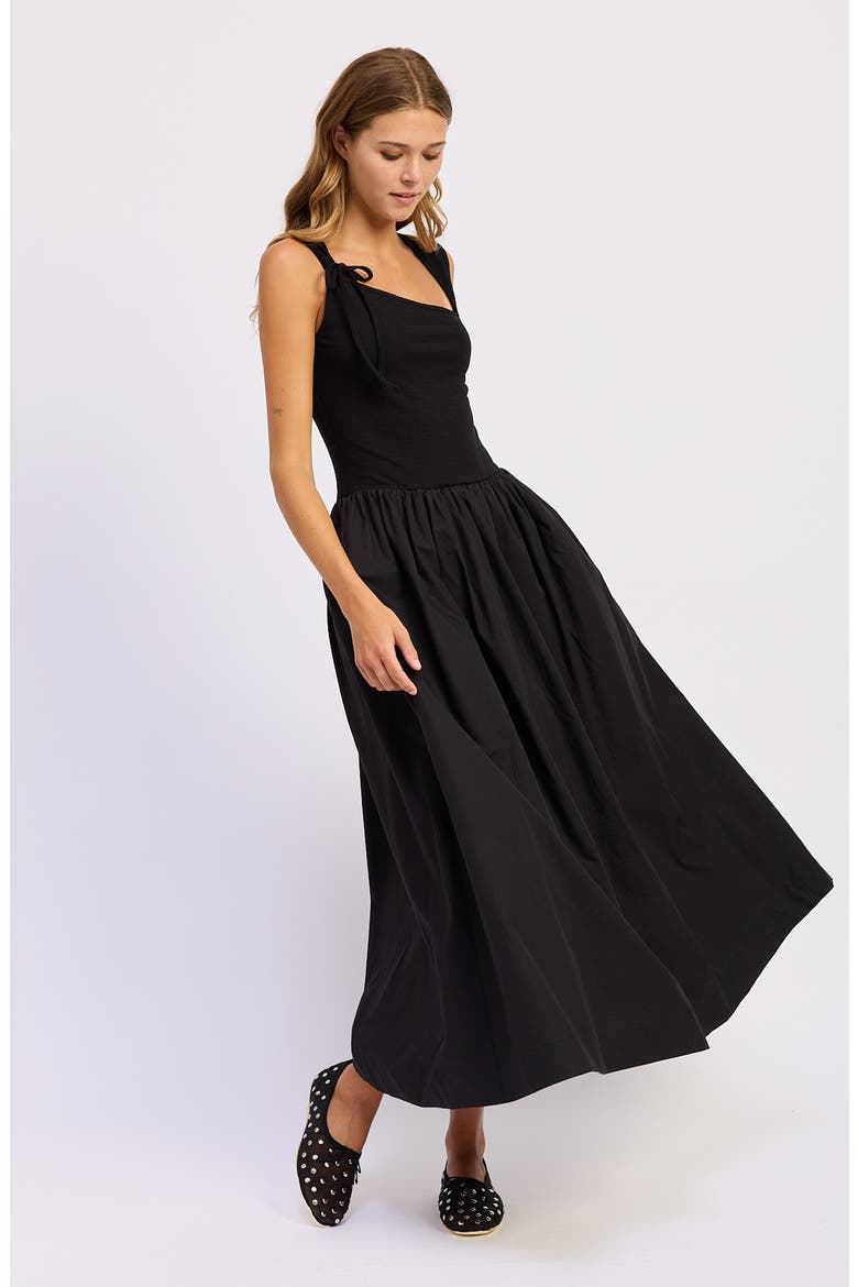 Sloane Asymmetric Neck Mixed Media Maxi Dress, Alternate, color, BLACK