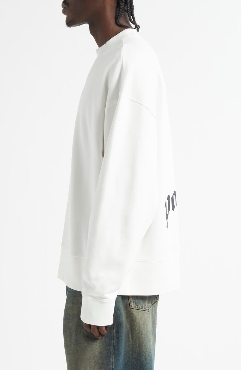 Palm Angels Curved Logo Long Sleeve Graphic Sweatshirt, Alternate, color, Off White/ Black