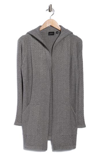 Cyrus Cable Knit Hooded Cardigan In Gray