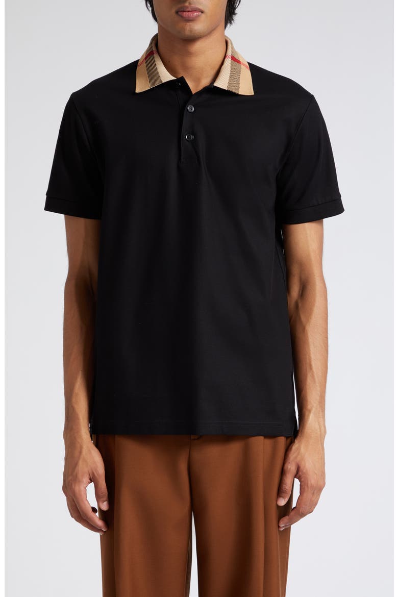 Cody Check Collar Cotton Piqué Polo, Main, color, BLACK