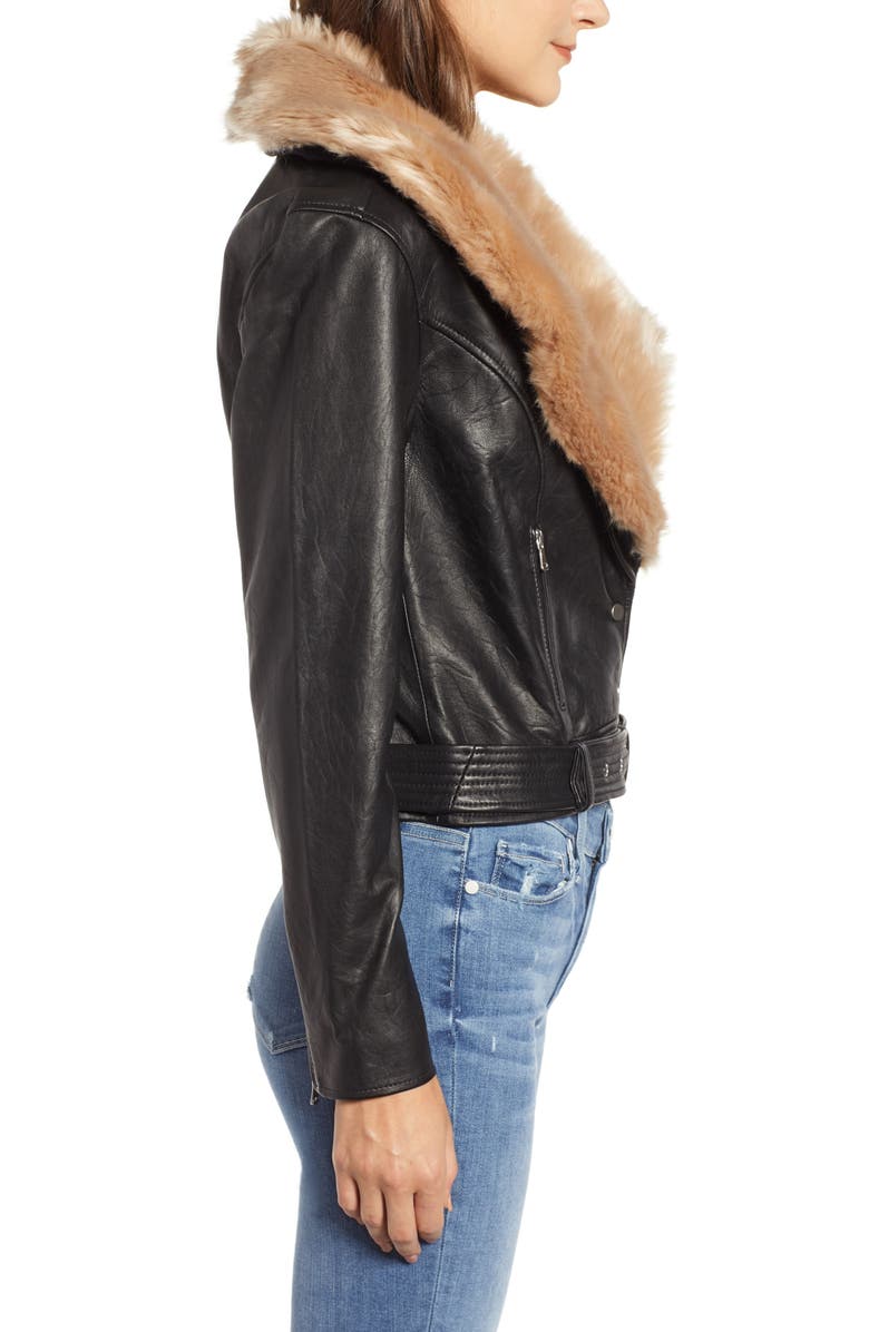 PAIGE Rizza Lambskin Leather Moto Jacket with Removable Faux Fur Collar, Alternate, color, 