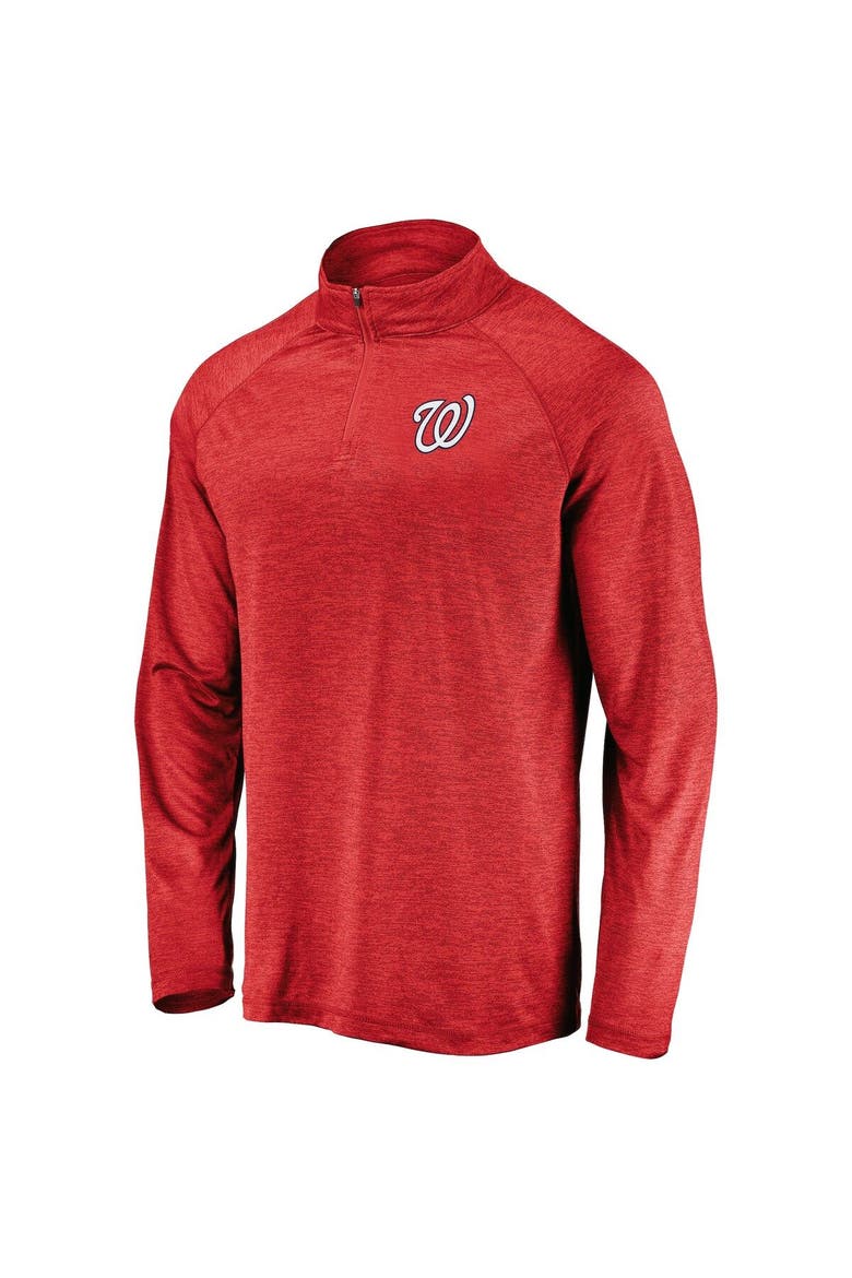 Men's Fanatics Branded Red Washington Nationals Iconic Striated Primary Logo Raglan Quarter-Zip Pullover Jacket, Alternate, color, Red