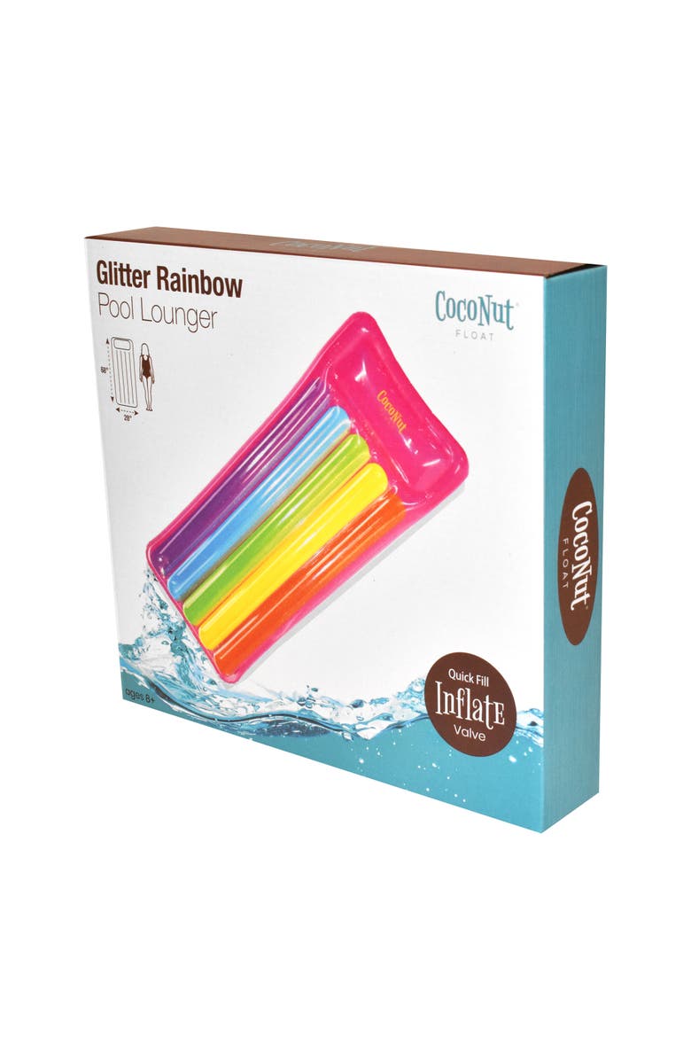 Coconut Float Glitter Rainbow Pool Lounge 68X 28 Inch Inflatable Water Raft, Alternate, color, Multicolored