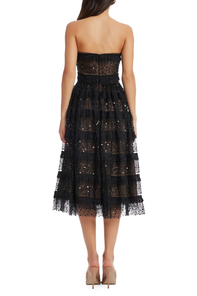 Ruby Embellished Ruffle Strapless Cocktail Dress, Alternate, color, BLACK-NUDE