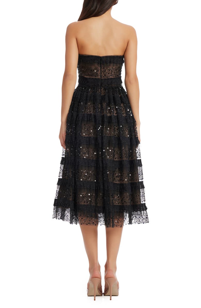 Dress the Population Ruby Embellished Ruffle Strapless Cocktail Dress, Alternate, color, Black-Nude