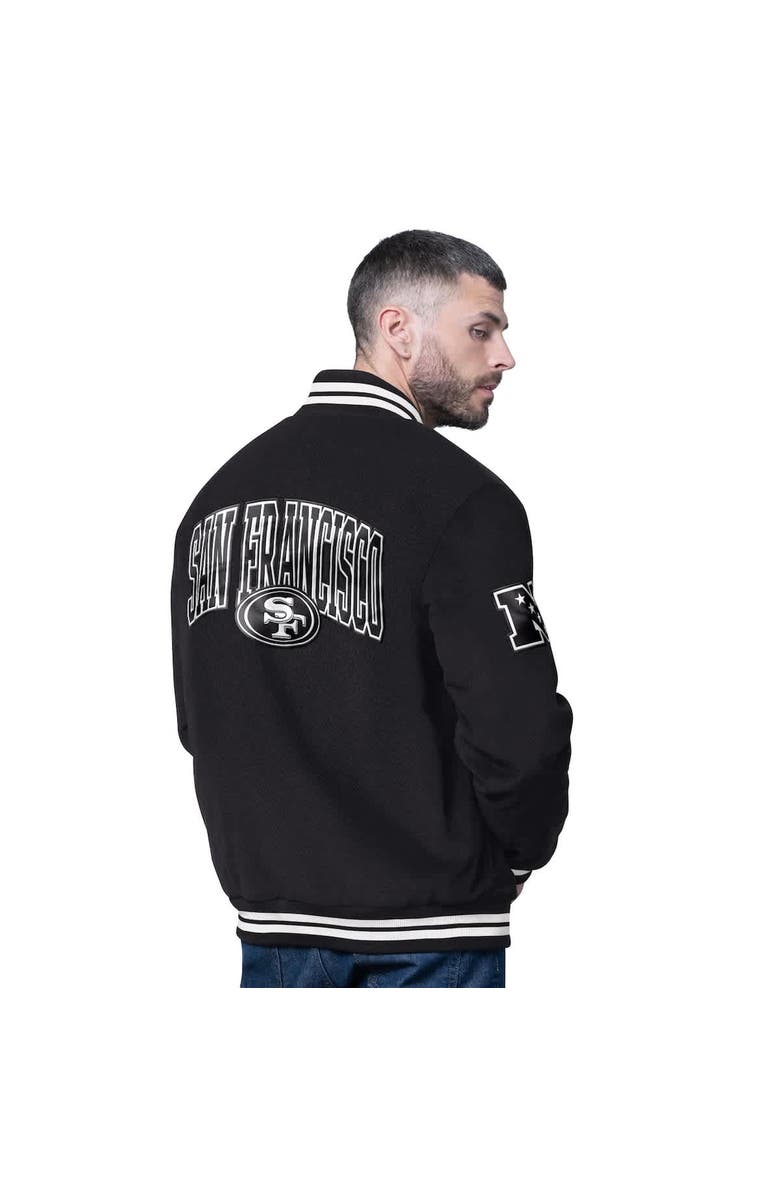 STARTER Men
s Starter Black San Francisco 49ers Blackout Corduroy Full-Snap Varsity Jacket, Alternate, color, Black