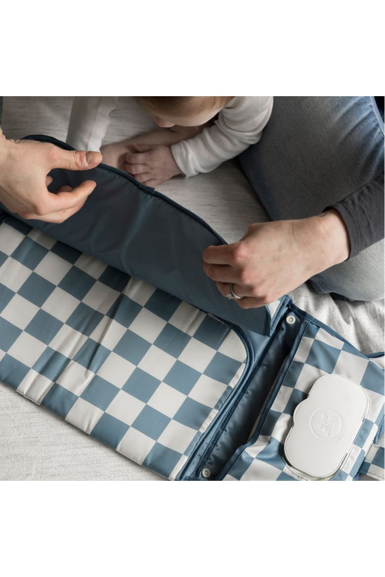 Portable/Foldable Waterproof Diaper Changing Pad with Smart Wipes Pocket, Alternate, color, Blue Checkers