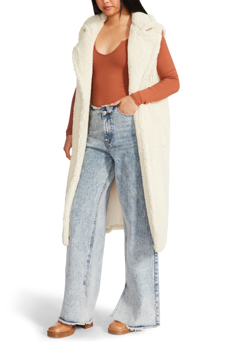 Faux Fur Duster Vest, Alternate, color, BONE WHITE
