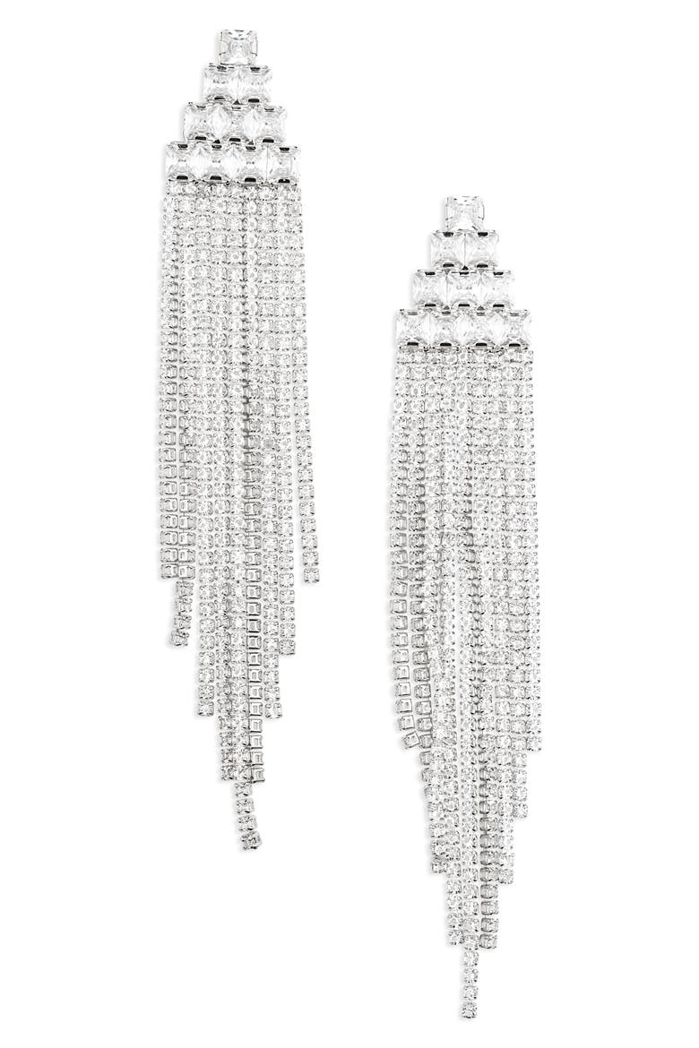 Crystal Fringe Statement Earrings, Main, color, SILVER CRYSTAL
