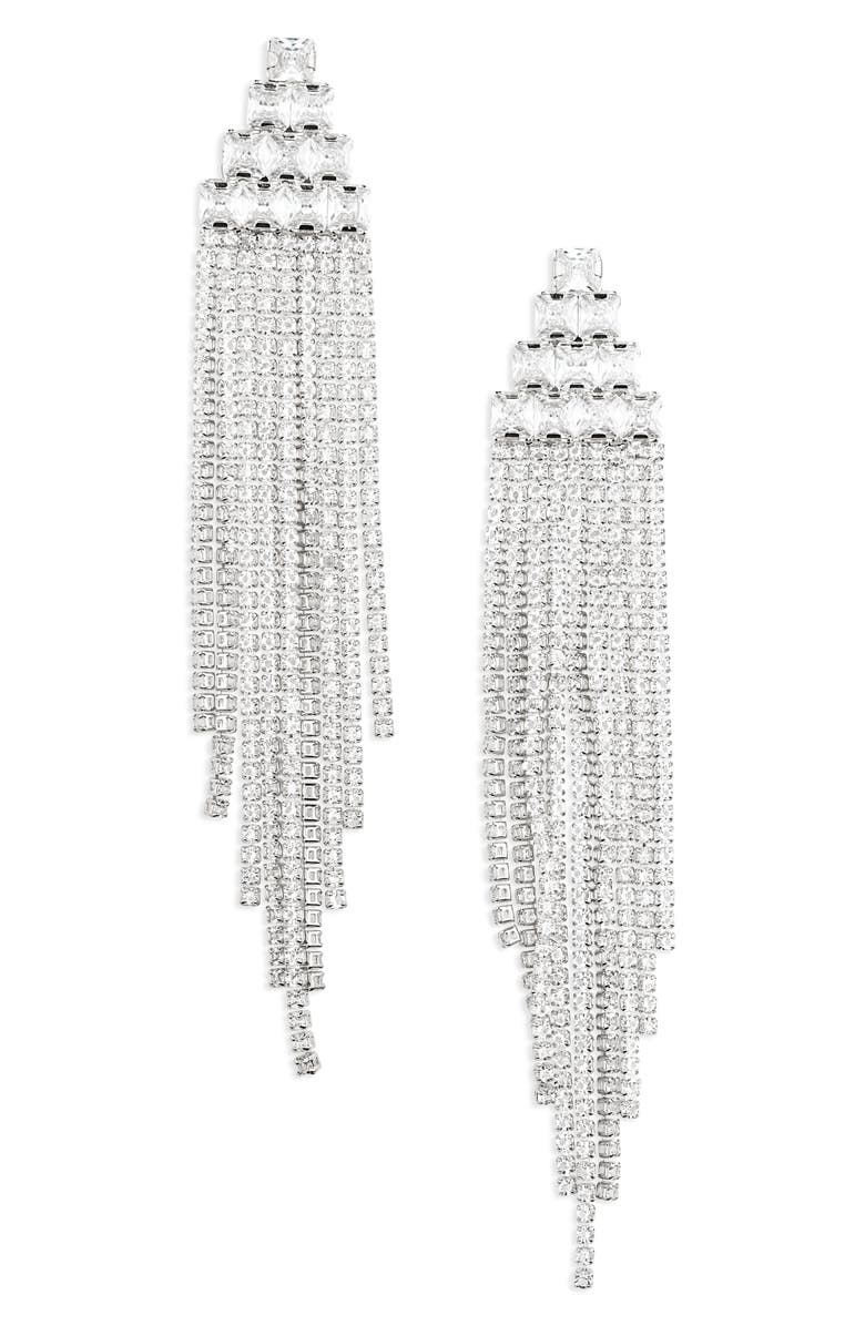 Tasha Crystal Fringe Statement Earrings, Main, color, Silver Crystal