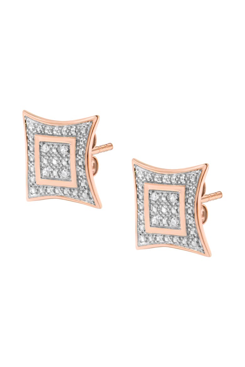Silver Diamond Accent 4-Stone Four Pointed Star Shaped Halo-Style Stud Earrings, Alternate, color, Rose