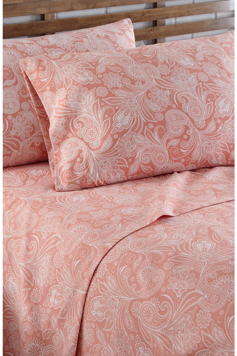 Perfect Paisley Printed Sheet Set, Alternate, color, WHITE W/ CORAL HAZE PAISLEY