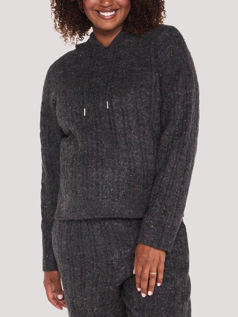 Long Sleeve Cable Knit Sweater Hoodie