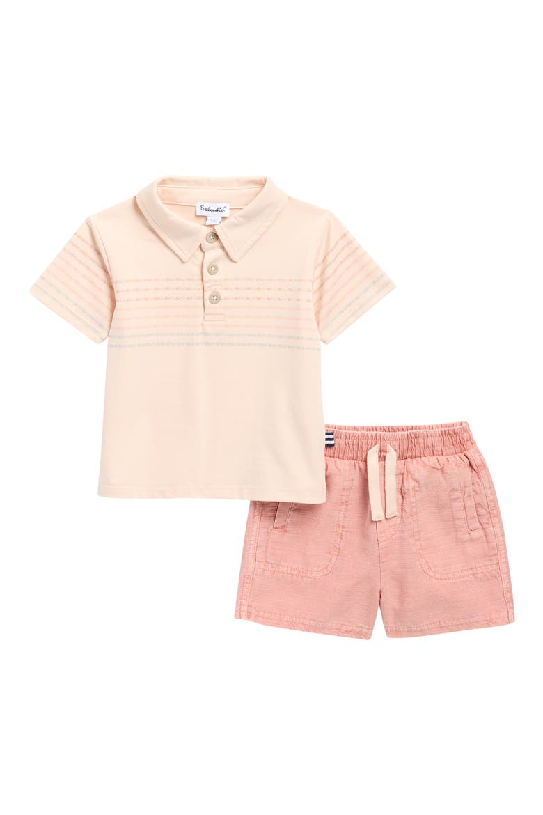 Picnic Short Sleeve Polo & Shorts Set, Main, color, ORANGE STRIPE