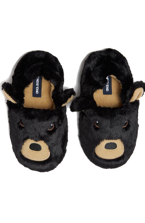 Lands' End Kids Cute Furry Animal Slippers In Black Bear