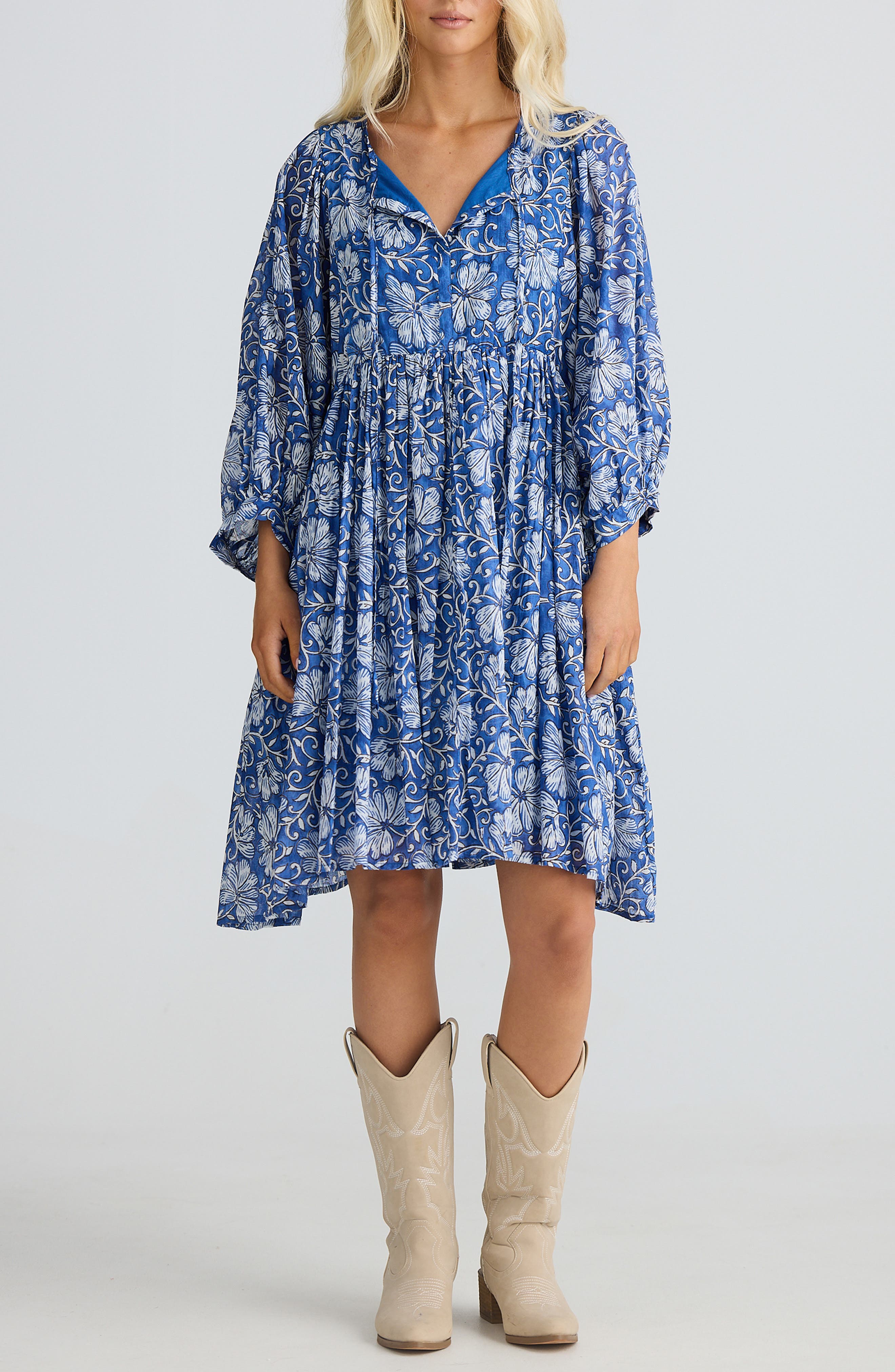 Wisteria Print Cotton Dress