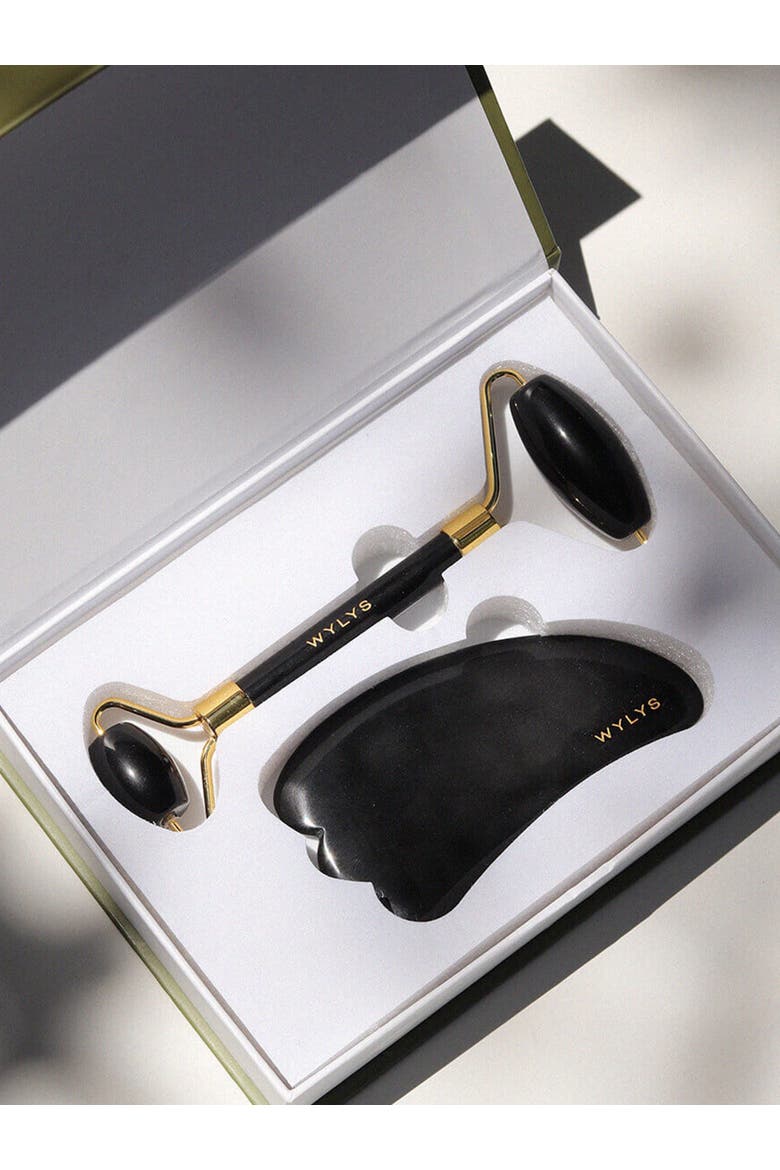 Black Obsidian Gua Sha + Face Roller Set, Alternate, color, None