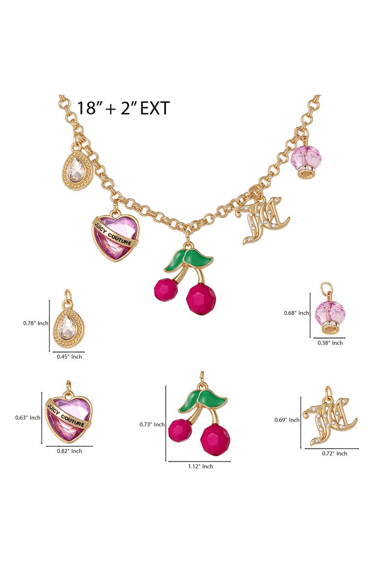 Cherry Charm Necklace, 18 + 2'', Alternate, color, Gold Tone